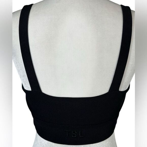 TSL Collection Womens Black Ribbed Square Neck Sports Bra Active Top - Picture 3 of 5